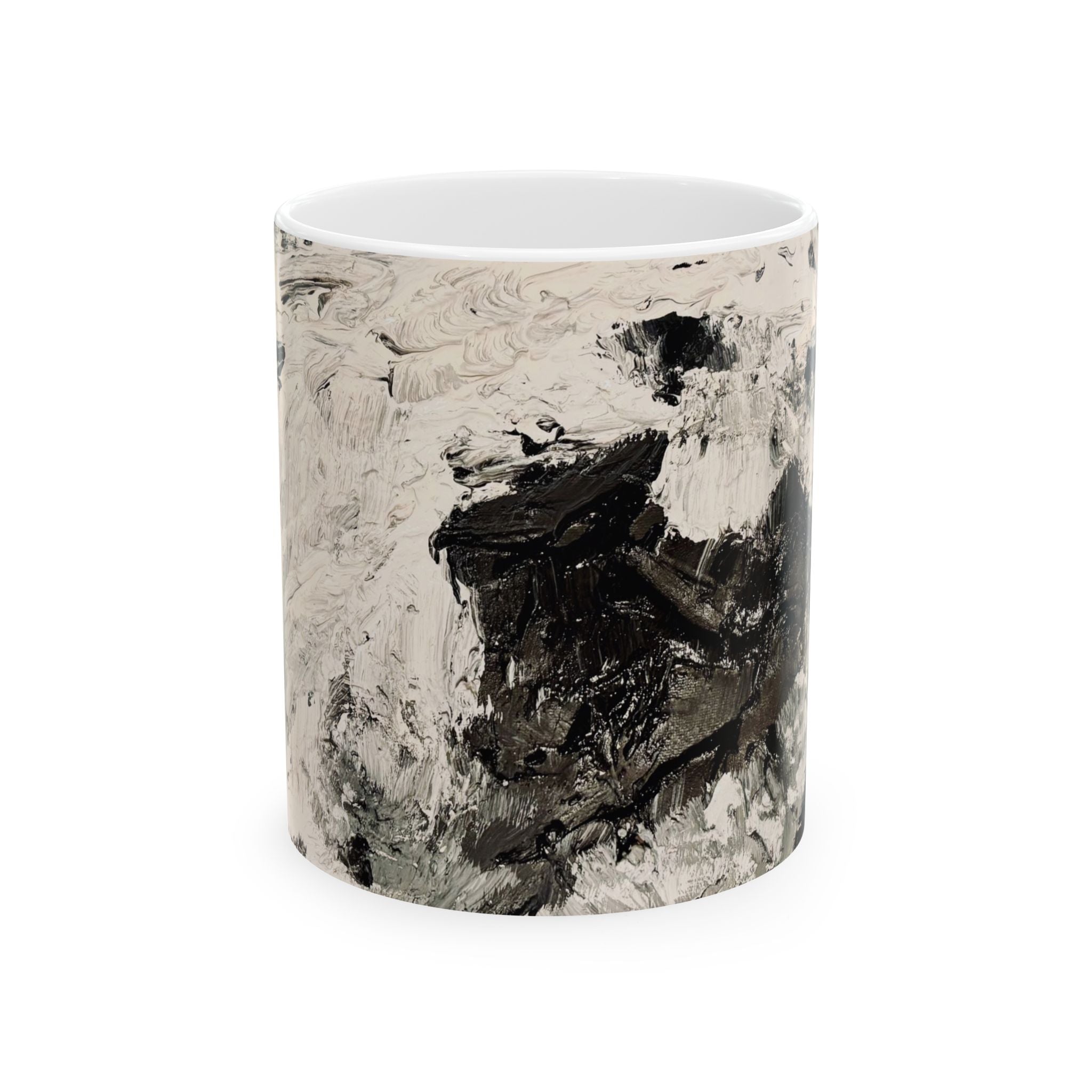 Abstract Black & White Art Mug — Textured Monochrome Ceramic Coffee Cup (11oz, 15oz)