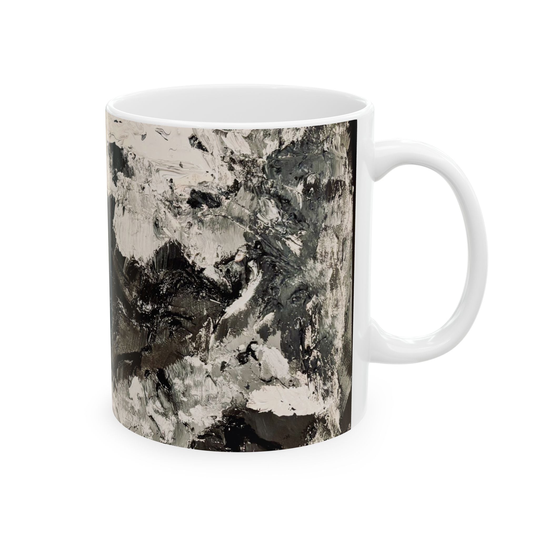 Abstract Black & White Art Mug — Textured Monochrome Ceramic Coffee Cup (11oz, 15oz)