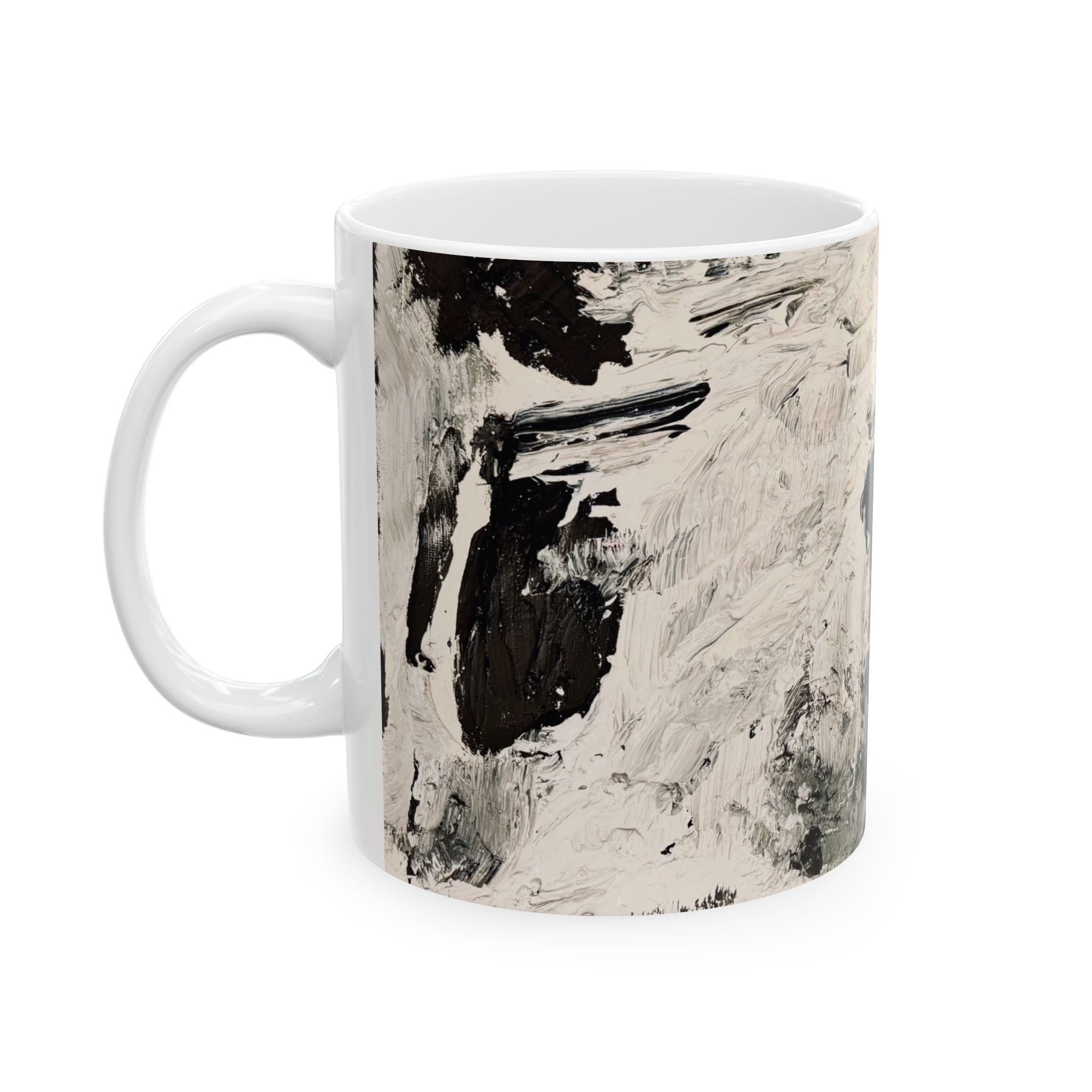 Abstract Black & White Art Mug — Textured Monochrome Ceramic Coffee Cup (11oz, 15oz)